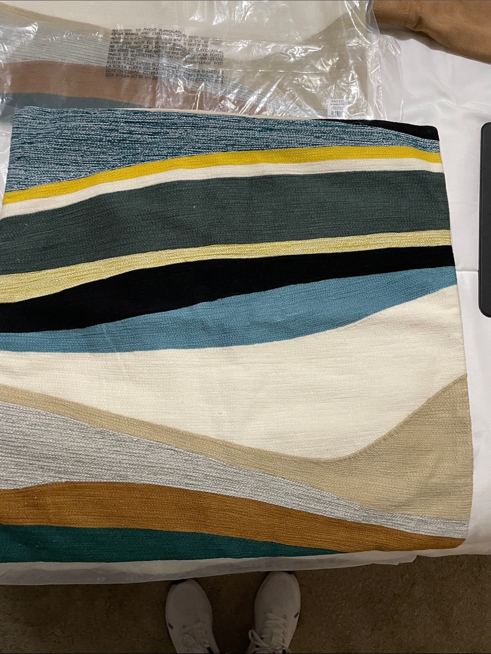 West Elm Set of Two Striped Woven Throw Pillow Cover - Multi Color Waves 18x18